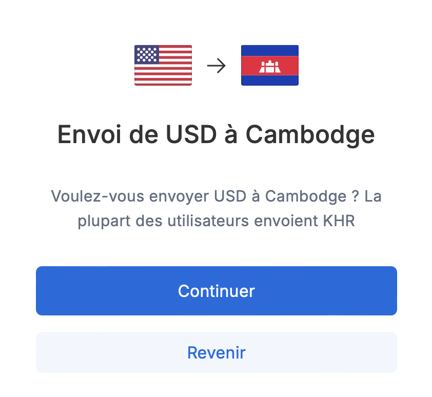 Envoyez USD au Cambodge